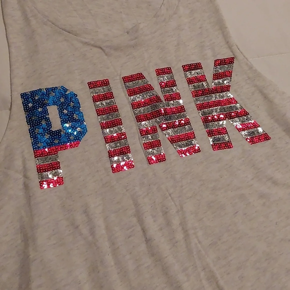 Victoria's Secret PINK Patriotic Sequin spell out muscle tank M 4th of July - Picture 3 of 4
